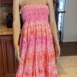 Pink and Orange Strapless Maxi Dress Sz 12